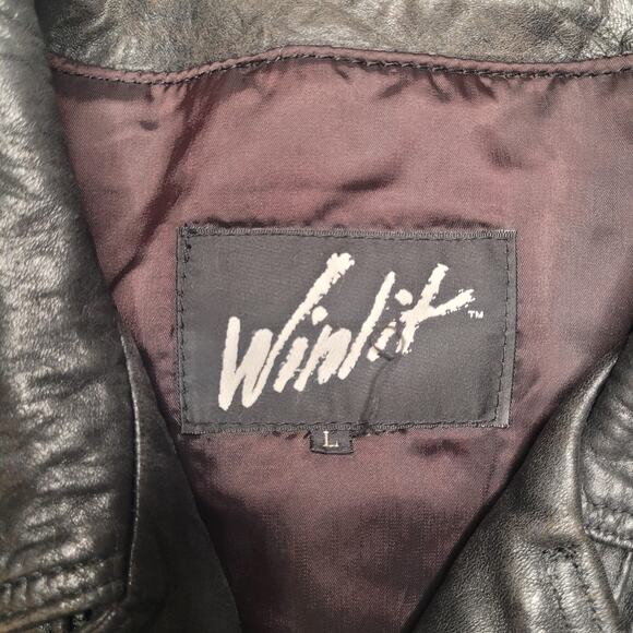 VTG Winlit Leather Jacket Large Black Motorcycle Biker Asymmetrical Bomber 90s - Picture 7 of 12